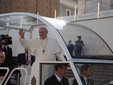 Pope Francis arriving at Turin Cathedral on Sunday morning. Among other official visits, the busy schedule of the Pope included some private moments before the Holy Shroud, on a rare public exhibition inside the Duomo.